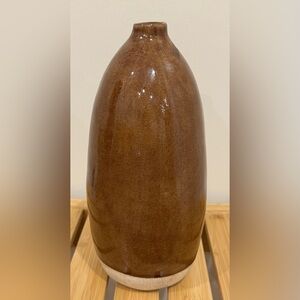 Hilda Flack Palm Beach Brown Tan Burlap Glazed Round ceramic Vessel Vase